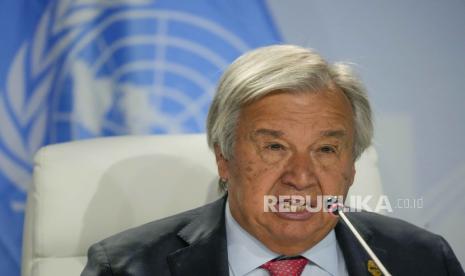 FILE - United Nations General Secretary António Guterres addresses a news conference during the BRICS summit in Johannesburg, South Africa, Thursday, Aug. 24, 2023. The United Nations Secretary General says he is hopeful that Africa could soon get a permanent seat at the United Nations Security Council after the five permanent members of the council supported the proposal. Antonio Guterres said the U.N. institutions were created while all African countries were still under colonialism and therefore the continent should now be given a permanent seat. 