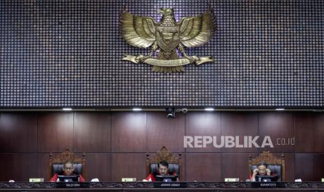 Sidang Mahkamah Konstitusi (MK) terkati batas usia calon presiden dan calon wakil presiden di Gedung MK, Senin (16/10/2023).