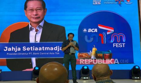 Dirut BCA Jahja Setiaatmadja di acara BCA UMKM Fest 2024 di Mal Kota Kasablanka, Jakarta Selatan, Rabu (7/8/2024).