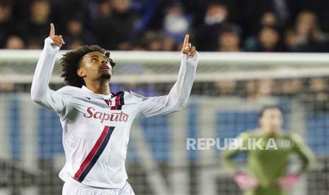 Penyerang baru Manchester United (MU) Joshua Zirkzee saat masih membela Bologna