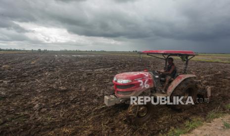 Petani membajak sawah dengan traktor bantuan dari Pemerintah Pusat di kawasan lumbung pangan nasional Food Estate di Desa Belanti Siam, Kabupaten Pulang Pisau, Kalimantan Tengah, Jumat (4/9/2020). Pemerintah Pusat menyerahkan bantuan sarana dan prasarana produksi pertanian dengan total anggaran senilai Rp379 miliar berupa 98 unit traktor roda empat, 150 unit traktor roda dua dan 35 unit mesin penanam padi guna mempercepat pengembangan Food Estate di Kalimantan Tengah. 