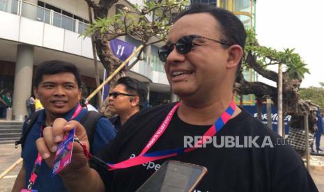 Mantan Gubernur DKI Jakarta ,Anies Baswedan datang ke acara Formula E 2023 yang diselenggarakan di Jakarta International E-Prix Circuit (JIEC) Ancol, Jakarta Utara pada Sabtu (3/6/2023).