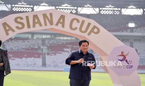 Ketua Umum PSSI Erick Thohir menghadiri Opening Ceremony Asiana Cup 2023 di Stadion Utama GBK, Jakarta, Kamis (26/10/2023).