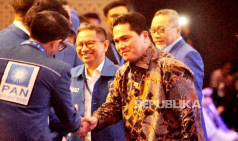 Menteri BUMN, Erick Thohir saat menghadiri acara Workshop dan Rakornas Pemenangan Pemilu Partai Amanat Nasional (PAN) di Ballroom Hotel Padma Semarang, Kota Semarang, Jawa Tengah, Ahad (26/2)(bowo pribadi)