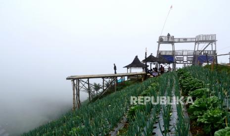 Kabut tebal turun di kawasan wisata  alam Desa Nampan, Sukomakmur, Magelang, Jawa Tengah, Rabu (29/9). Colliers Indonesia memprediksi tren baru akan muncul pada industri pariwisata setelah kondisi Covid membaik di Indonesia.