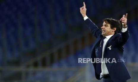  Reaksi pelatih Lazio Simone Inzaghi.