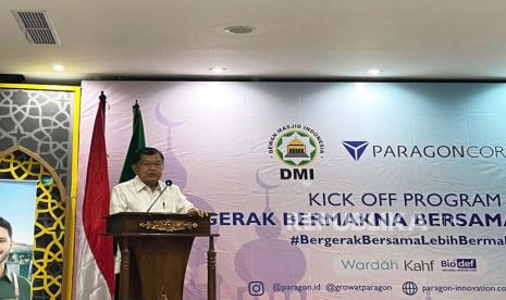 Ketua DMI Jusuf Kalla: Tidak Boleh Berkampanye di Masjid, Sosialisasi Pemilu Boleh. Foto:   Ketua Umum Dewan Masjid Indonesia (DMI) Jusuf Kalla saat memberikan sambutan dalam acara ‘Bergerak Bermakna Bersama 2000 Masjid’ di Gedung DMI Jakarta Timur, Senin (13/3/2023). 