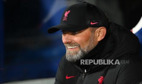  Manajer Liverpool Juergen Klopp pada pertandingan sepak bola Liga Premier Inggris antara Crystal Palace dan Liverpool FC di London, Inggris, Ahad (26/2/2023) dini hari WIB.