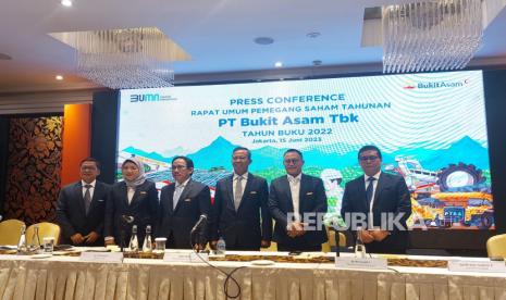 PT Bukit Asam Tbk (PTBA), anggota Holding BUMN Tambang, MIND ID resmi menggelar Rapat Umum Pemegang Saham Tahunan Tahun Buku 2022 di Hotel Borobudur, Jakarta, Kamis (15/6/2023). 