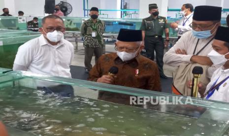 Wakil Presiden Maruf Amin saat meninjau Kawasan Sains Kurnaen Sumadiharga Badan Riset dan Inovasi Nasional (BRIN) di Desa Malaka, Pemenang, Lombok Utara, NTB, Kamis (16/3/2023). 