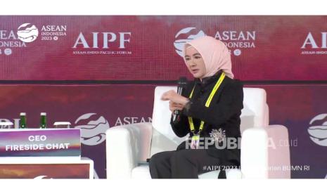 Direktur Utama Pertamina Nicke Widyawati menjelaskan langkah Pertamina dalam mencapai target NZE di 2060 pada ASEAN Indo-Pacific Forum (AIPF), Rabu (6/9/2023).