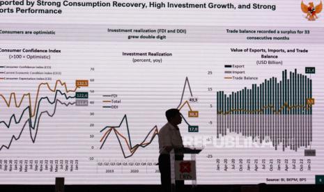 Foto siluet Menteri Koordinator Bidang Kemaritiman dan Investasi Indonesia Luhut Binsar Panjaitan. Luhut menegaskan, hilirisasi dan transformasi ekonomi menjadi kunci Indonesia untuk mencapai visi Indonesia sebagai negara maju pada 2045.