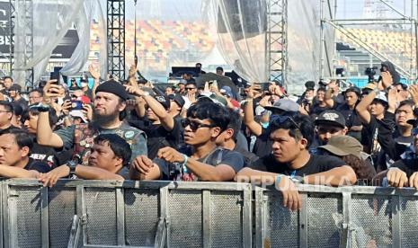 Suasana konser Hammersonic Festival di Ancol, Jakarta Utara, Sabtu (18/3/2023). Hammersonic akan mencapai puncaknya pada Ahad (19/3/2023) malam.