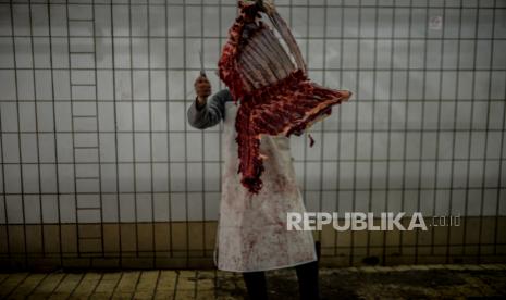 Komunitas Muslim Eropa-Turki Sumbang Hewan Qurban untuk Aceh. Petugas memotong daging qurban di Rumah Potong Hewan (RPH).