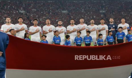 Pemain timnas Indonesia saat pertandingan Kualifikasi Piala Dunia 2026 antara Indonesia melawan Australia di Stadion GBK, Senayan, Jakarta, Selasa (11/9/2024).