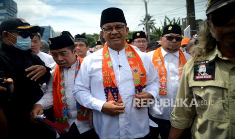 Mantan Gubernur DKI Jakarta Anies Baswedan saat menghadiri acara pembacaan hasil musyawarah majelis Syura VIII PKS di Kantor PKS, Jakarta, Kamis (23/2/2023). PKS resmi mendeklarasikan dukungan kepada Anies Baswedan sebagai bakal calon presiden yang akan didukung di Pilpres 2024. 