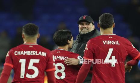 Para pemain Liverpool dan pelatih Juergen Klopp (ilustrasi). Liverpool akan menghadapi Inter Milan pada babak 16 besar Liga Champions.