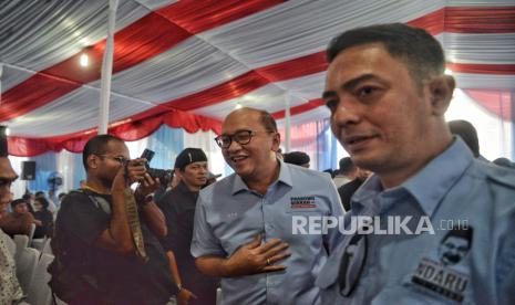 Ketua Tim Kampanye Nasional (TKN) Prabowo-Gibran Rosan Perkasa Roeslani saat menghadiri acara deklarasi relawan Nderek Guru (Ndaru) di Jakarta, Ahad (17/12/2023). Relawan Ndaru berkomitmen untuk mengikuti Habib Luthfi bin Yahya dalam mendukung pasangan Capres-Cawapres No Urut 2 yaitu Prabowo Subianto dan Gibran Rakabuming Raka.