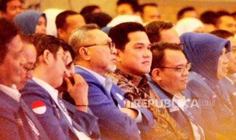 Menteri BUMN, Erick Thohir saat menghadiri acara Workshop dan Rakornas Pemenangan Pemilu Partai Amanat Nasional (PAN) di Ballroom Hotel Padma Semarang, Kota Semarang, Jawa Tengah, Ahad (26/2)(bowo pribadi)