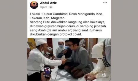 Mobil itu membawa peti jenazah ayah kandung dari mempelai wanita