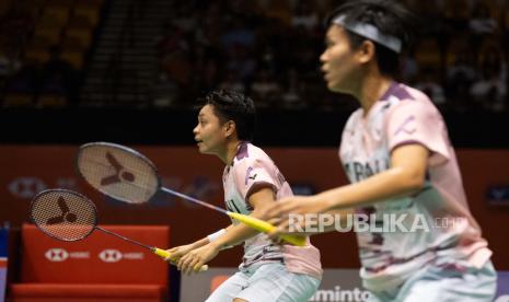 Pasangan pebulu tangkis ganda putri Indonesia, Apriyani Rahayu/Siti Fadia Silva Ramadhanti (kanan).