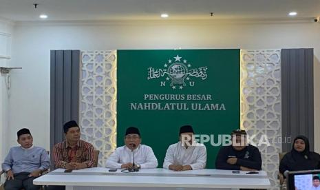 Ketua Umum PBNU, Yahya Cholil Staquf atau Gus Yaqut menggelar konferensi pers di Kantor PBNU, Jakarta Pusat, Selasa (16/7/2024) terkait kunjungan lima aktivis NU ke Israel. 