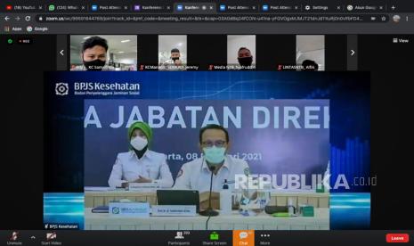 Tangkapan layar Direktur Utama BPJS Kesehatan Fahmi Idris saat konferensi pers yang digelar secara virtual di Jakarta, Senin (8/2). Menurut DIrut BPJS Kesehatan Fahmi Idris, berdasarkan laporan unaudited pada 31 Desember 2020 arus kas Dana Jaminan Sosial (DJS) Kesehatan tercatat surplus Rp.18,74 triliun yang disebabkan salah satunya oleh kenaikan iuran pada tahun 2020. Republika/Thoudy Badai