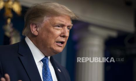 Presiden Donald Trump berbicara selama konferensi pers di Gedung Putih, Rabu, 22 Juli 2020. Keyakinan warga AS pada Trump semakin merosot akibat buruknya penanganan pandemi Covid-19. Ilustrasi.