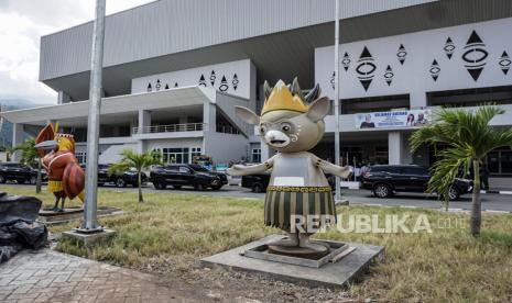 Tampak depan venue Aquatik, di Kabupaten Jayapura, Papua. Alokasi anggaran untuk penyelenggaraan PON XX Papua sebesar Rp 3,5 triliun.