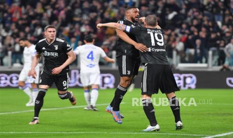  Juventus Gleison Bremer dan rekan-rekannya merayakan gol ke gawang Sampdoria, Senin (13/3/2023). 