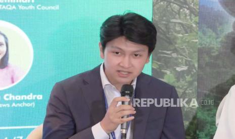 Tangkapan Layar Gamma Thohir, Founder Desa Bumi menjelaskan peran anak muda dalam mitigasi perubahan iklim di COP 28, Dubai, Jumat (1/12/2023).