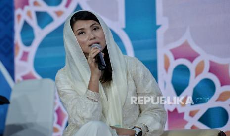 CEO Shabu Hachi, Githa Nafeeza saat sesi talkshow Republika Ramadhan Festival di Masjid Istiqlal, Jakarta, Ahad (9/4/2023). Shabu Hachi merupakan restoran all you can eat Jepang di Indonesia pertama yang memperoleh sertifikat halal.