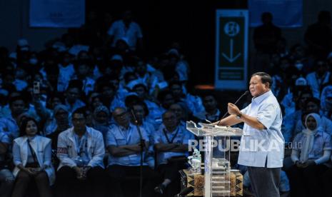 Calon Presiden nomor urut 2 Prabowo Subianto. Dinamika Survei Indonesia sebut elektabilitas Prabowo capai 52 persen jelang debat.