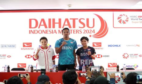 Apriyani Rahayu dalam jumpa Pers Indonesia Masters 2024, Senin (22/1/2024) di Istora Senayan Jakarta. 