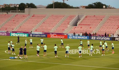 Timnas Brasil saat sesi latihan di Doha, Qatar, 08 Desember 2022. Brasil akan menghadapi Kroasia di perempat final Piala Dunia FIFA 2022 pada 9 Desember.