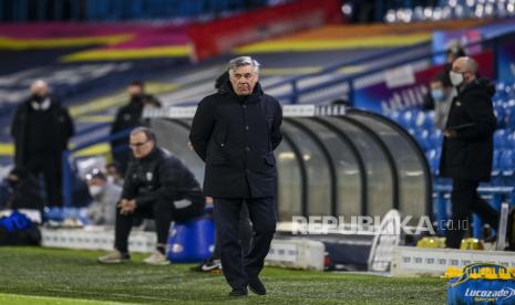 Manajer Everton Carlo Ancelotti selama pertandingan sepak bola Liga Utama Inggris antara Leeds United dan Everton di Stadion Elland Road di Leeds, Inggris, Rabu, 3 Februari 2021. 