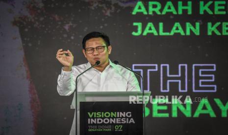 Wakil Ketua DPR yang juga Ketua Umum PKB Muhaimin Iskandar memberikan sambutan dalam peluncuran buku bertajuk Visioning Indonesia, di Jakarta, Rabu (7/9/2022). Buku tersebut mengangkat visi dan misi Muhaimin Iskandar mengenai arah kebijakan dan peta jalan kesejahteraan Indonesia. 