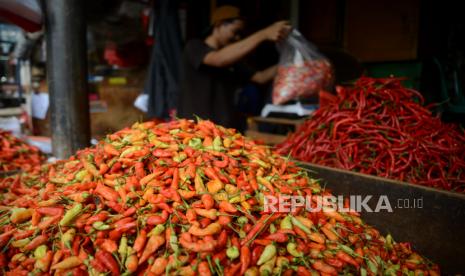 Pedagang cabai melayani pembeli di Pasar Senen, Jakarta, Senin (27/2/2023). Pemerintah Kota (Pemkot) Yogyakarta mengimbau agar masyarakat belanja bahan pokok atau pangan sesuai dengan kebutuhan selama Ramadhan hingga lebaran nanti. 