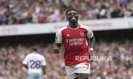 Gelandang serang Arsenal, Bukayo Saka, masih dibekap cedera paha sehingga tak bisa membela timnas Inggris di Kualifikasi Euro 2024..