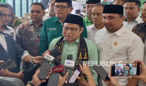 Ketua Umum PKB Muhaimin Iskandar atau Cak Imin saat diwawancara di Kantor DPP PKB, Jakarta Pusat, Kamis (15/8/2024). 