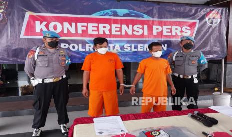 Polres Sleman menggelar konferensi pers kasus pengeroyokan dan pembunuhan di Dusun Niten Nogotirto, Gamping, Sleman, Rabu (8/2). 