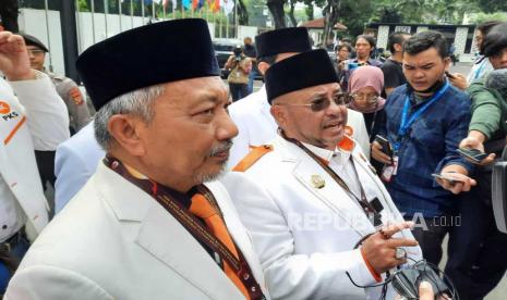 Presiden DPP PKS Ahmad Syaikhu dan Sekjen PKS Aboe Bakar Al Habsyi di Kantor KPU RI, Jakarta, Senin (8/5/2023).