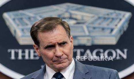 Juru bicara Pentagon John Kirby.  Amerika Serikat (AS) membantah tuduhan Rusia yang menyebut Washington mengoperasikan laboratorium biologis militer di Ukraina. 