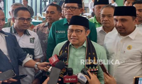 Ketua Umum PKB Muhaimin Iskandar atau Cak Imin saat diwawancara di Kantor DPP PKB, Jakarta Pusat, Kamis (15/8/2024). 