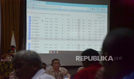 Petugas PPK membacakan perolehan suara saat Rapat Pleno Rekapitulasi Hasil Perhitungan Perolehan Suara dan Penetapan Hasil Pemilihan Umum Tahun 2024 Tingkat Kota Bandung, di Aula Hotel Grand Pasundan, Kamis (29/2/2024). KPU Kota Bandung mulai melaksanakan Rapat Pleno Rekapitulasi Penghitungan Suara Pemilu 2024 seiring dengan telah selesainya perhitungan perolehan suara di tingkat kecamatan. Rencananya, rapat tersebut berlangsung hingga 4 Maret 2024. Rangkaian pleno diawali dengan pembacaan formulir model D hasil dari PPK di Kota Bandung. Setelah itu dilakukan sinkronkan dengan hasil rekap dari aplikasi Sirekap dan diakhiri dengan penetapan hasil rekapitulasi.