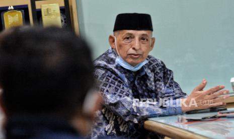 Ketua Majelis Ulama Indonesia (MUI) Abdullah Jaidi saat berkunjung ke kantor Republika.