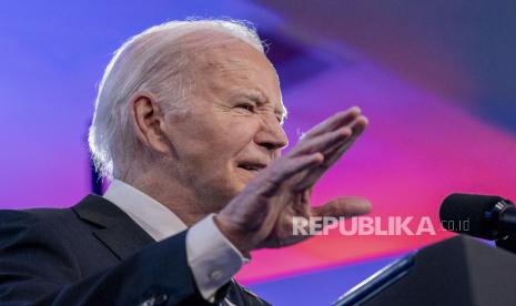 Presiden AS Joe Biden menyampaikan pidato pada konferensi tahunan di Washington, DC, AS, 11 Juni 2024.