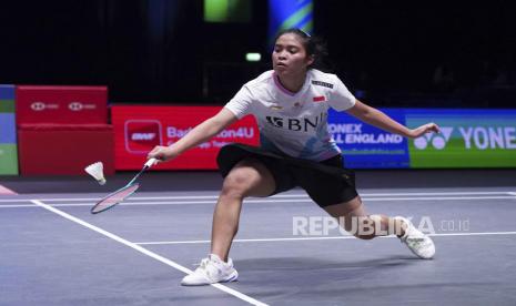 Gregoria Mariska Tunjung saat menghadapi Akane Yamaguchi di perempat final All England.