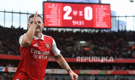 Gelandang Arsenal, Granit Xhaka. Xhaka meninggalkan Arsenal untuk bergabung ke Bayer Leverkusen mulai musim 2023/2024.