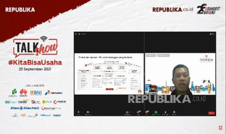 Director ICT Strategy & Business PT. Huawei Tech Investment Mohamad Rosidi menjadi narasumber dalam talkshow online di Jakarta, Kamis (23/9). Talkshow yang diselenggarakan oleh Republika ini mengangkat tema KitaBisaUsaha.Prayogi/Republika. 